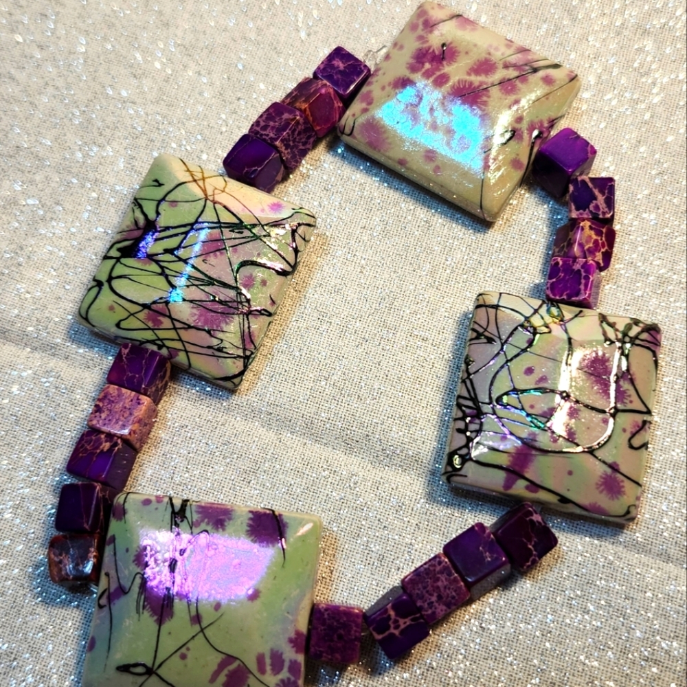 Purple square bead focals with small cube beads